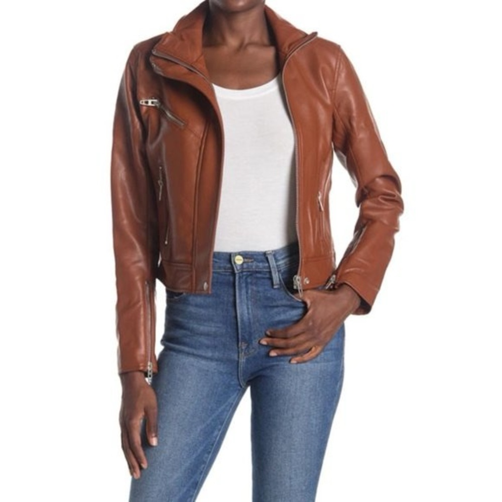 Blank NYC Brown Leather Moto Jacket Size M